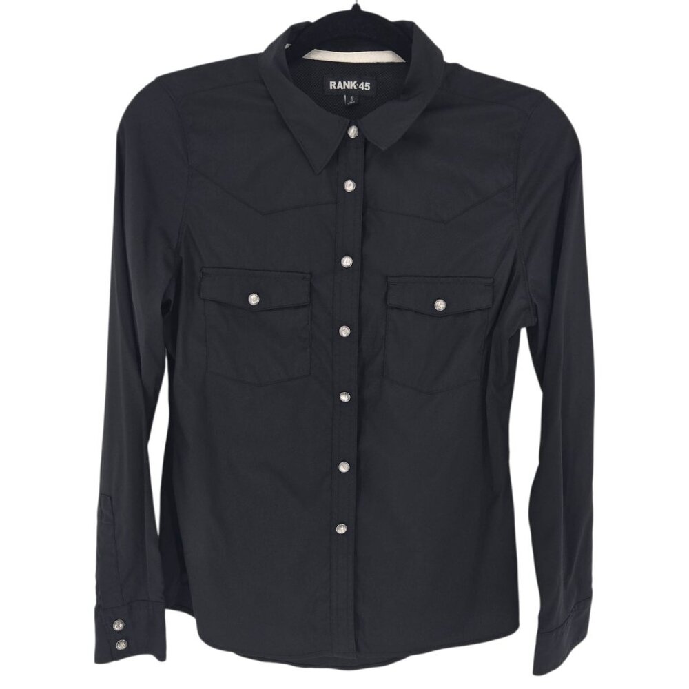 Rank 45 womens size small black pearl snap long sleeve shirt country western